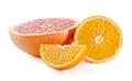 Ripe half of grapefruit and orange