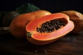 Ripe half papaya fruit. Generate ai