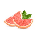 Ripe half of pink grapefruit citrus fruit with leaves isolated on white background Royalty Free Stock Photo