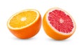 Ripe half of pink grapefruit citrus fruit and orange isolated on white background Royalty Free Stock Photo