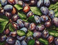 Ripe homegrown organic plum fruit pattern, generative ai