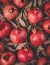 Ripe homegrown organic pomegranate fruit pattern, generative ai