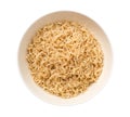 Ripe instant noodle in ceramic bowl top view isolated on white background, path Royalty Free Stock Photo