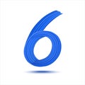 Number 6 of realistic blue paint brush strokes. Royalty Free Stock Photo