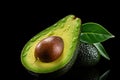 Ripe juicy avocado on a black background