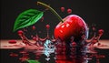 Ripe juicy berry. Water drops on fruits, cherry orchard after rain. Sunlight, warm lighting. close-up Royalty Free Stock Photo