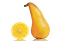 Ripe juicy fresh pear and lemon, fruit on isolated white background closeup Royalty Free Stock Photo