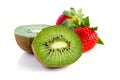 Ripe and juicy kiwi and strawberry close-up Royalty Free Stock Photo