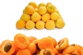 Ripe juicy orange apricots slices isolated on white background. Space for text or design Royalty Free Stock Photo