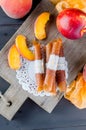 Ripe juicy peach and peach candy pastille Royalty Free Stock Photo