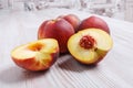 The ripe juicy peaches on the table. Royalty Free Stock Photo