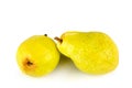 Ripe juicy pear fruit isolated on a white background. There is free space for text Royalty Free Stock Photo