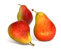 Ripe, juicy pears isolated on a white background. Set of three red-green pears.