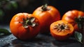 Ripe juicy persimmon fruits detailed.