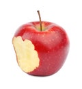 Ripe juicy red apple with bite mark on white Royalty Free Stock Photo