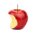 Ripe juicy red apple with bite mark on white Royalty Free Stock Photo