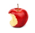 Ripe juicy red apple with bite mark on white Royalty Free Stock Photo