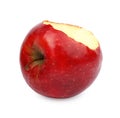 Ripe juicy red apple with bite mark on white Royalty Free Stock Photo