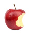 Ripe juicy red apple with bite mark on white Royalty Free Stock Photo