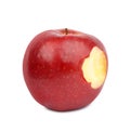 Ripe juicy red apple with bite mark on white Royalty Free Stock Photo