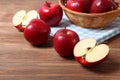 ripe juicy red apples on the table. Royalty Free Stock Photo