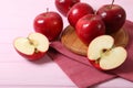 ripe juicy red apples on the table. Royalty Free Stock Photo