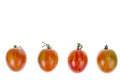 Ripe juicy tomatoes striped coloring on white background