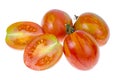 Ripe juicy tomatoes striped coloring on white background