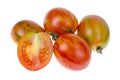 Ripe juicy tomatoes striped coloring on white background