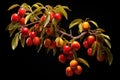 Ripe Jujube Ziziphus fruit on a tree branch on a black background. Sweet and nutritious. Chinese red date fruit. Perfect