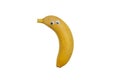 Ripe Kepok banana looks close up. Banana with eyes on white background. Funny banana.