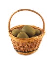 Ripe kiwi fruits in brown wicker basket isolated Royalty Free Stock Photo