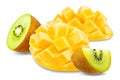 Ripe kiwi and mango fruits on a white isolated background Royalty Free Stock Photo
