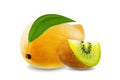 Ripe kiwi and mango fruits on a white isolated background Royalty Free Stock Photo