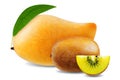 Ripe kiwi and mango fruits on a white isolated background Royalty Free Stock Photo