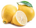 Ripe lemon fruits with lemon leaf on the white background. Royalty Free Stock Photo