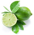 Ripe lime fruit with a half of lime.