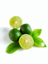 Ripe lime fruit with a half of lime on the white background, .Ripe lamon fruit with a half of lime on the white background