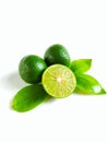 Ripe lime fruit with a half of lime on the white background, .Ripe lamon fruit with a half of lime on the white background