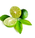 Ripe lime fruit with a half of lime on the white background, .Ripe lamon fruit with a half of lime on the white background