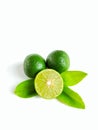 Ripe lime fruit with a half of lime on the white background, .Ripe lamon fruit with a half of lime on the white background