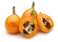 Ripe loquat, half and slice on white background