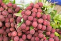 Ripe lychee fruits on table in local market Royalty Free Stock Photo