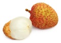 Ripe lychee with peeled one Royalty Free Stock Photo