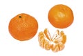 Ripe mandarines and slices isolated on white