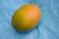 Ripe mango on blue background. Royalty Free Stock Photo