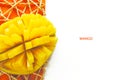 Ripe mango cut into cubes, closeup, white background Royalty Free Stock Photo