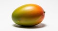 A ripe mango with a gradient of green yellow and red colors on its smooth skin isolated on white Royalty Free Stock Photo