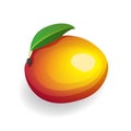 Ripe mango with leaf isolated on white background. Sweet exotic fruit, vector illustration in flat style Royalty Free Stock Photo