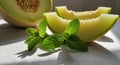 Ripe Melon Slices with Fresh Mint Royalty Free Stock Photo